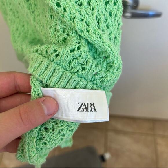 Zara Women’s Green Knit Collared Sweater Top Size L - Picture 5 of 8